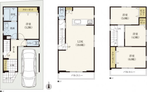 32坪3階建て4LDKの間取りプラン実例