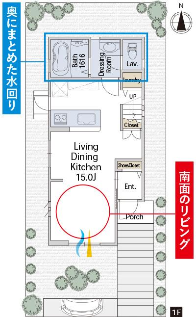 南玄関4ldk31坪 南北に長い長方形 独立ランドリーで家事動線が良い間取り