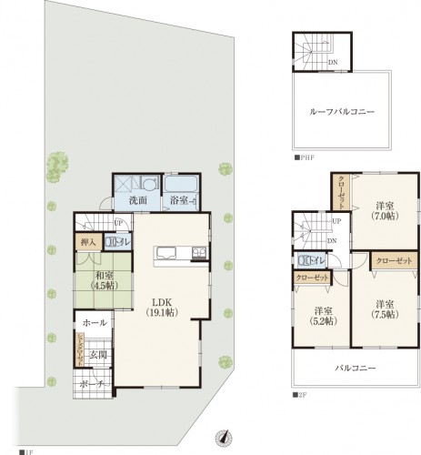 32坪3階建て4LDKの間取りプラン実例