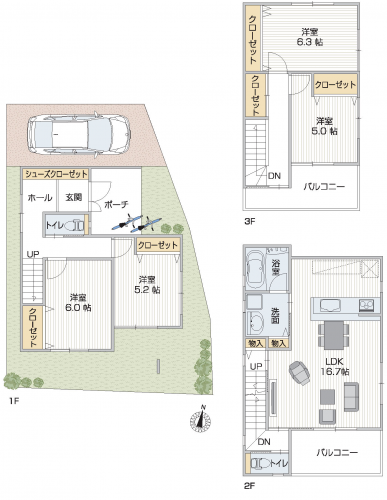 3階建間取り｜20坪台土地に100㎡超、夫婦別室も可能な4LDK