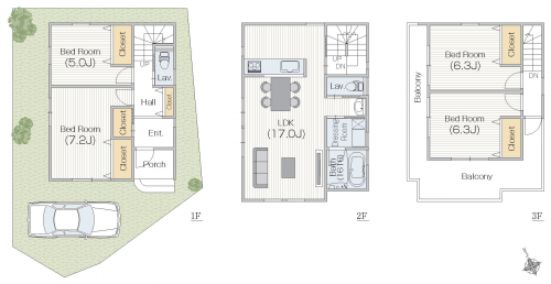 3階建間取り｜20坪台土地。屋上基地のある家