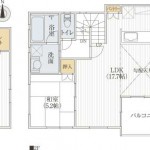 30坪4LDK総2階建て。 17.7帖の2階リビング＋浴室・洗面室+バルコニーの間取り