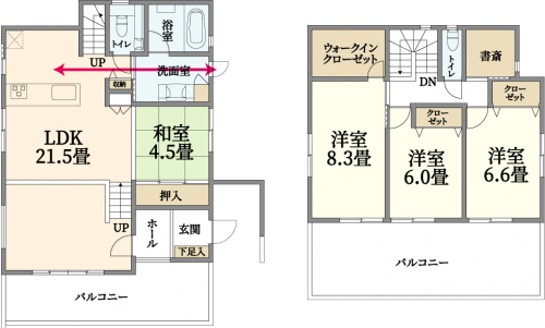 スキップフロアのあるおしゃれ4LDK間取り