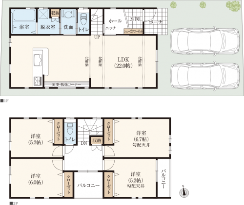 30坪台、4LDK　22帖LDKのおしゃれ間取り
