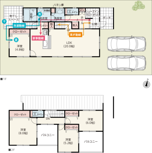 流行りの空間が充実！34坪・4LDK・2階建。長方形のシンプルなおしゃれ間取り