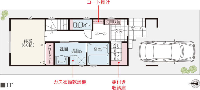 時短家事の決定版！共働き夫婦に嬉しい洗濯完結型3階建て、1階間取り