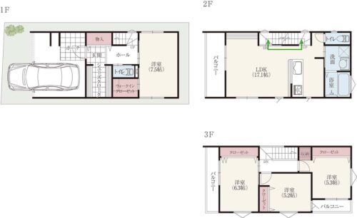 都心に近い便利な暮らしを実現！3階建て4LDKの家族向け間取り