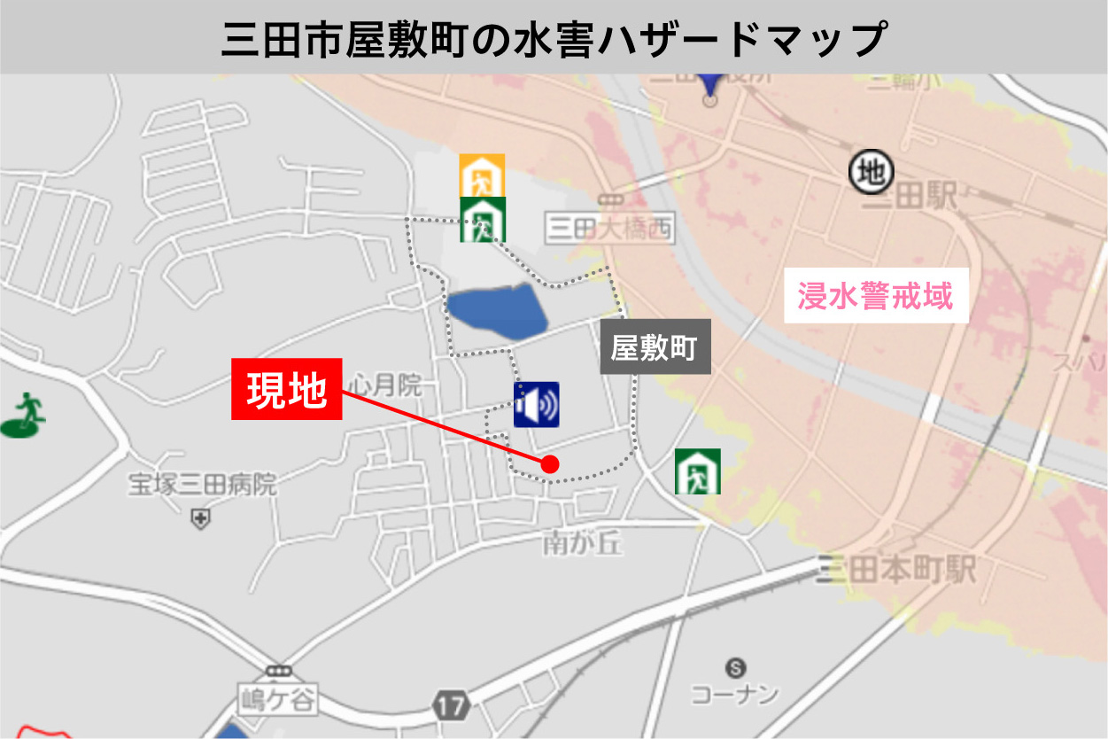 三田市屋敷町の水害ハザードマップ